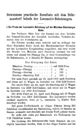 Gewonnene practische Resultate mit dem Bührmoostorf behufs der Locomotiv-Beheizungen.
