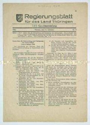 Mitteilungsblatt der Landesregierung Thüringen mit Gesetzestexten