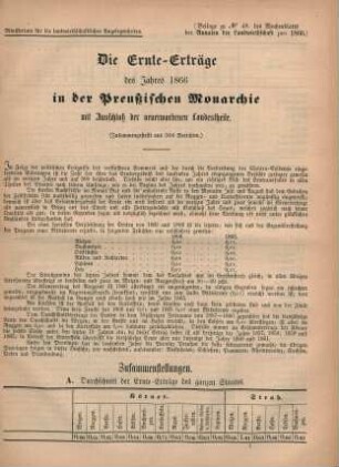 1866: Die Ernte-Erträge des Jahres 1866 in der Preußischen Monarchie