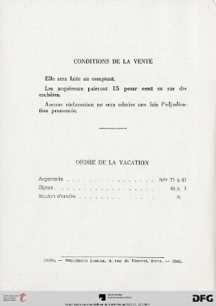 Conditions de la vente