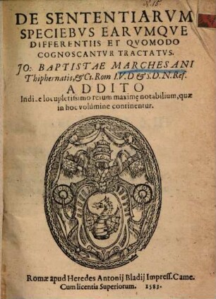 De sententiarum speciebus earumque differentiis et quomodo cognoscantur tractatus ...