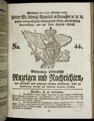 No. 44. Montags, den 31ten Oktober 1768.