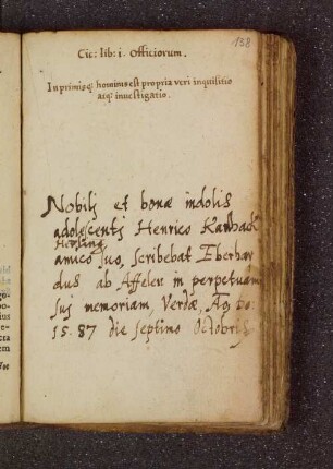 Eberhardus ab Affelen. – Incipit: Nobili et bonae indolis adolescentis. – Verden, 07.10.1587