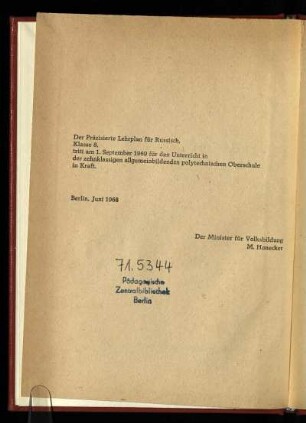 Der präzisierte Lehrplan ...
