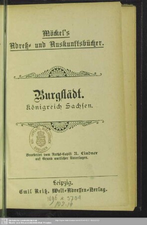 1896: Burgstädt, Königreich Sachsen : Adreßbuch und Führer durch Burgstädt und seine Umgebung