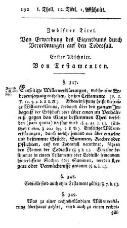 Zwölfter Titel. Von Erwerbung des Eigenthums durch Verordnungen auf den Todesfall.