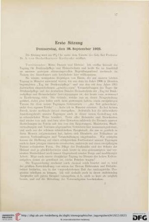 Erste Sitzung. Donnerstag, den 28. September 1922