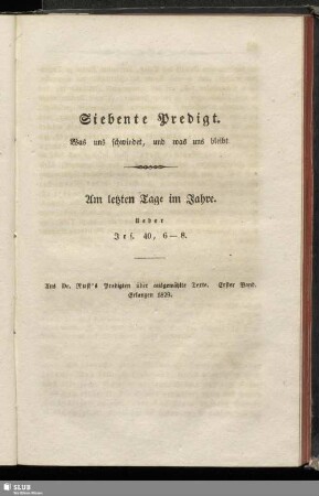 Siebente Predigt. Was uns schwindet, und was uns bleibt