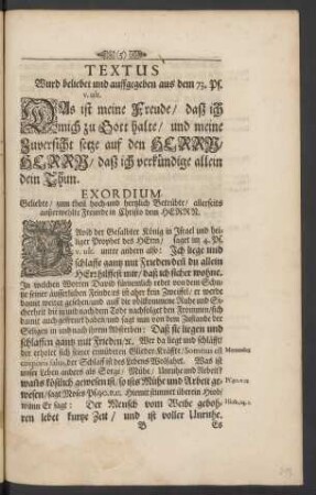Textus Wurd beliebet und auffgegeben aus dem 73. Ps. v. ult.