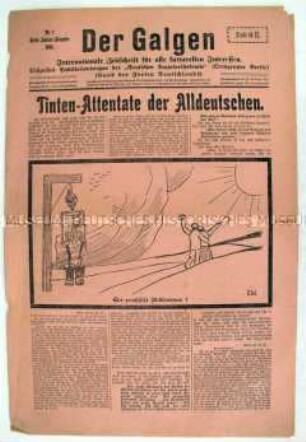 Anarchistisches Satireblatt "Der Galgen" mit einer Karikatur auf das Ende des preußischen Militarismus