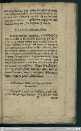 Testis XLVI. Dolorum vagorum Scorbuticorum