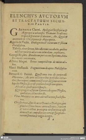 Elenchus Auctorum Et Tractatuum Secundae Partis