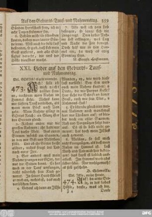 XXI. Lieder auf den Geburts- Tauf- und Nahmenstag.