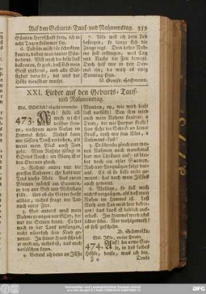 XXI. Lieder auf den Geburts- Tauf- und Nahmenstag.