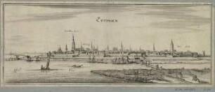 Ansicht von Zutphen, Niederlande, Kupferstich, 1659 : Zutphen. - [Frankfurt a. M.] : [beij Caspar Merian] , [1659]. - 1 Kunstbl. : Kupferst. ; 36 x 14 cm +++ Mit Erl.