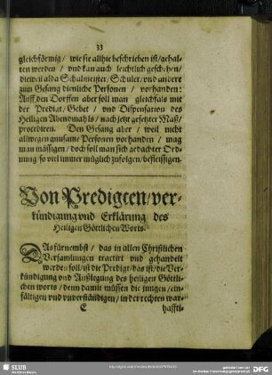 Von Predigten, verkündigung und Erklärung des Heiligen Göttlichen Worts