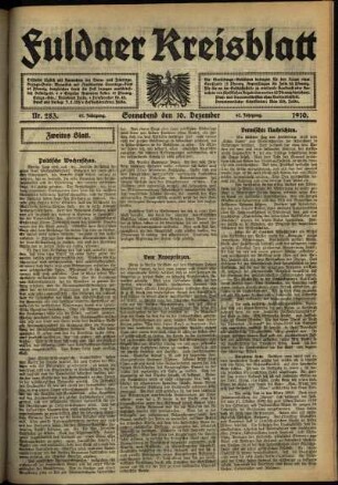 Zweite Ausgabe vom Samstag, den 10. Dezember 1910.
