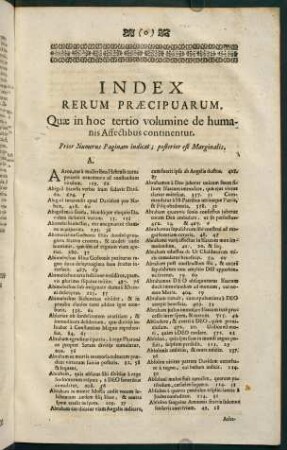 ccccc4r-hhhhh3v, Index. Rerum Praecipuarum, Quae in hoc tertio volumine de humanis Affectibus continentur
