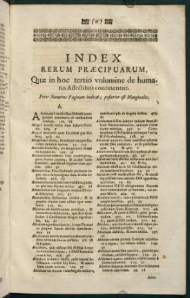ccccc4r-hhhhh3v, Index. Rerum Praecipuarum, Quae in hoc tertio volumine de humanis Affectibus continentur