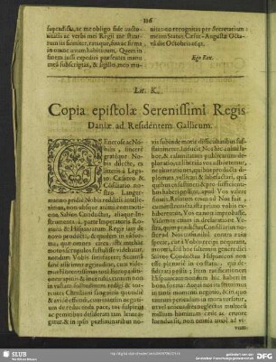 Lit. K. Copia epistolae Serenissimi Regis Daniae ad Residentem Gallicum
