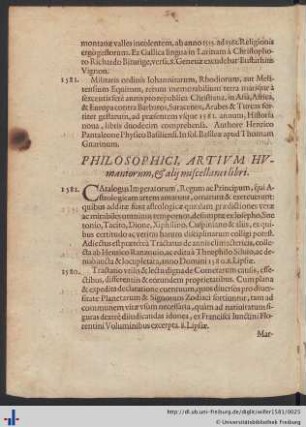 Philosophici, Artivm Hvmaniorum, & alij miscellanei libri.