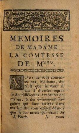 Les Memoires Et Avantures De La Comtesse de M***, 1