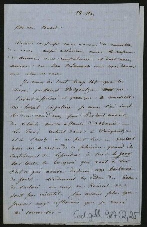 52 Briefe, Originale bzw. Abschriften: Diplomatische Korrespondenz der Hauptakteure der Montenegropolitik der Jahre 1857-1861 - BSB Cod.gall. 987(1-5, Teil 2,25. The Henri Delarue - Hyacinthe Hecquard correspondence, 1857-1858 (33 original confidential letters), Nr. 25: May 28, [1858] - BSB Cod.gall. 987(2,25