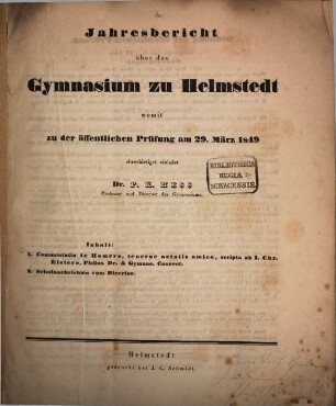 Commentatio de Homero, tenerare aetatis amico