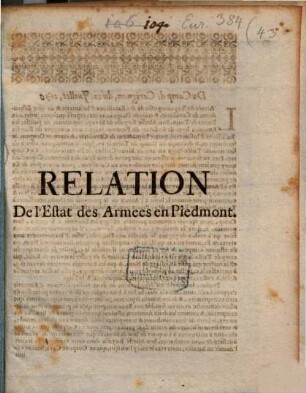 Relation de l'Estat des Armées en Piedmont