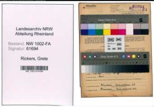 Entnazifizierung Grete Rickers, geb. 25.03.1890 (Kauffrau)