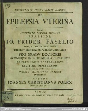 Dissertatio Inauguralis Medica De Epilepsia Uterina