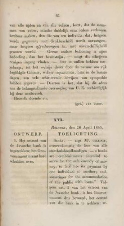 XVI. Batavia, den 26 April 1845. Ontwerp. Toelichting.