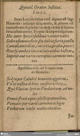 Apollinaris sic ad Tonantium de Horatio