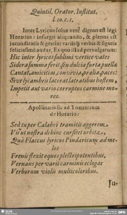 Apollinaris sic ad Tonantium de Horatio
