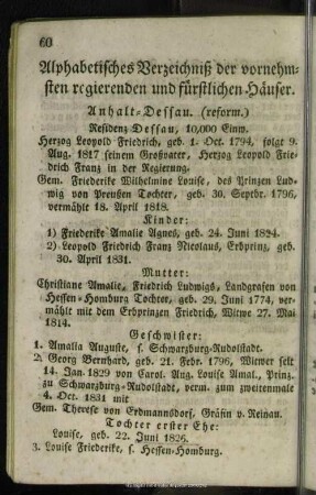 Alphabetisches Verzeichniß der vornehmsten regierenden fürstlichen Häuser