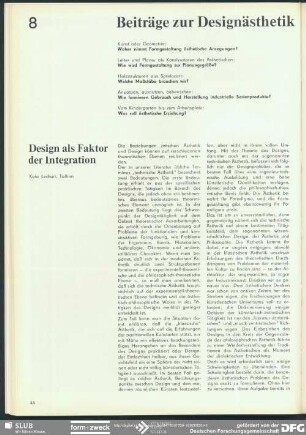 Design als Faktor der Integration : Beiträge zur Designästhetik