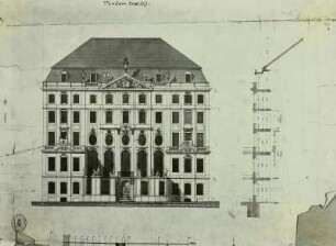 Dresden, Cosel-Palais: Vorderansicht mit Höhenangaben