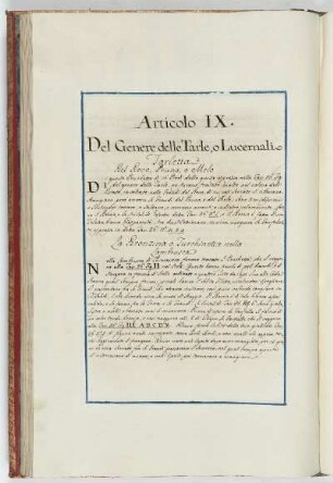 Articolo IX. Del genere delle tarle, o lucernali
