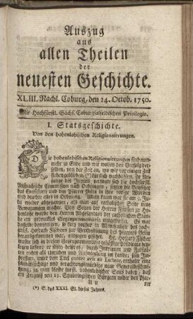 XLIII. Nachl. Coburg, den 24. Octob. 1750.