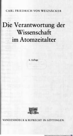 Die Verantwortung der Wissenschaft im Atomzeitalter