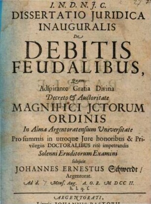 Diss. iur. inaug. de debitis feudalibus