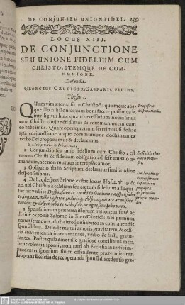 Locus XIII. De Conjunctione Seu Unione Fidelium Cum Christo, Itemque De Communione
