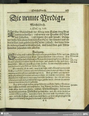 Die neunte Predigt. Melchisedech. 1.Mos.14.v.18