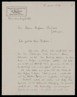 Nr. 7: Brief von Georg Bachimont an Friedrich Carl Andreas, Hermannsburg, 15.6.1919