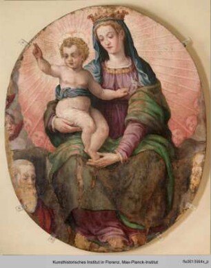 Thronende Madonna mit Kind, umgeben von Heiligen und Cherubim