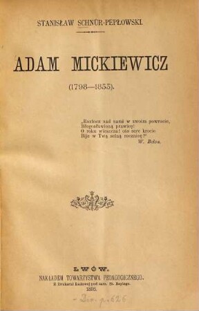 Adam Mickiewicz (1798-1853)
