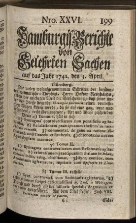 Nro. XXVI. auf das Jahr 1742. den 3. April. - Nro. XXXIII. auf das Jahr 1742. den 27. April.