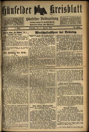Erste Ausgabe vom Samstag, den 31. Januar 1931.