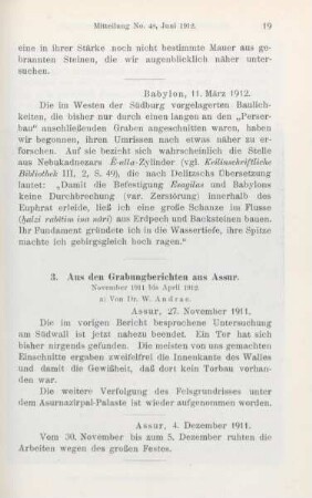 3. Aus den Grabunsberichten aus Assur