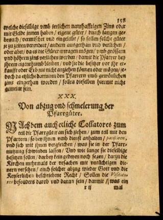 XXX. Vom abzug und schmelerung der Pfarrgüter.